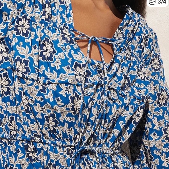 J.Crew Tie Front Floral Mini Beach Dress Womens S Cotton Viole Blue - Picture 2 of 9